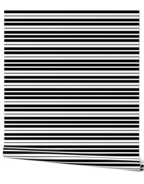 Horizontal Mini Piano Stripe Black and White Wallpaper