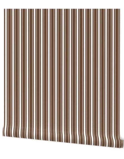 Classic Coffee Brown Mattress Ticking Bed Stripe Wallpaper