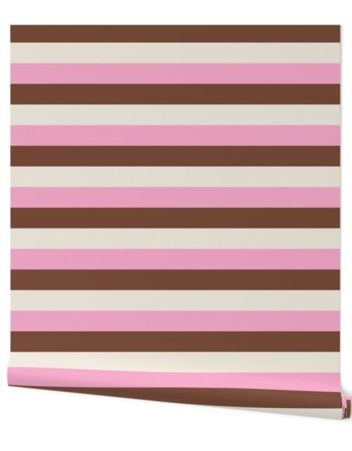 Horizontal Vanilla Chocolate Strawberry Ice Cream Stripes 2 inch Wallpaper