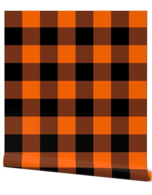 Large Bright Orange Rustic Cowboy Cabin Buffalo Check Plaid 4 inch Wallpaper