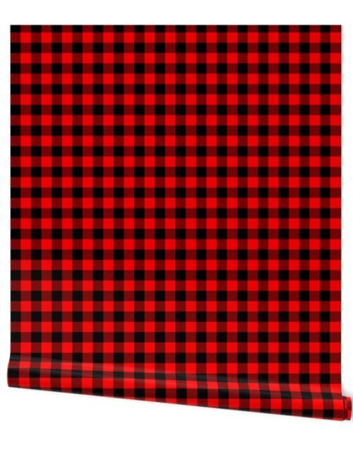 Small Bright Red Rustic Cowboy Cabin Buffalo Check Plaid 1 inch Wallpaper