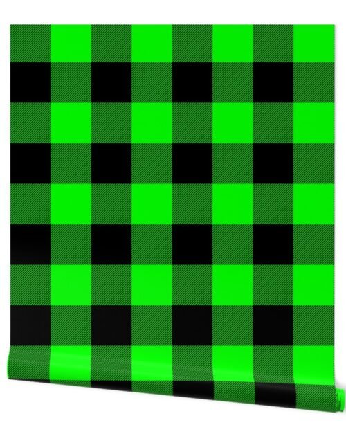 Large Bright Green Rustic Cowboy Cabin Buffalo Check Plaid 4 inch Wallpaper