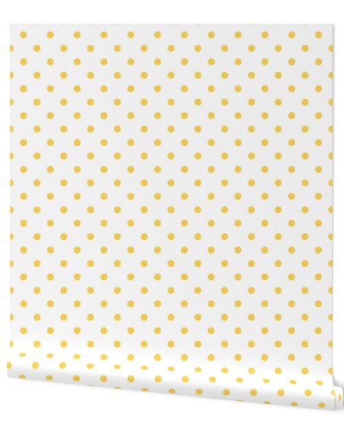 Classic Yellow on White Polka Dots 2 inch Wallpaper
