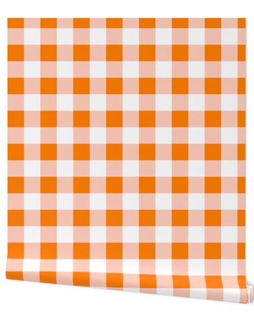 Florida Orange and White Gingham Checks Wallpaper