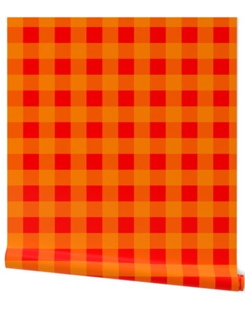 Florida Orange and Red Gingham Checks Wallpaper