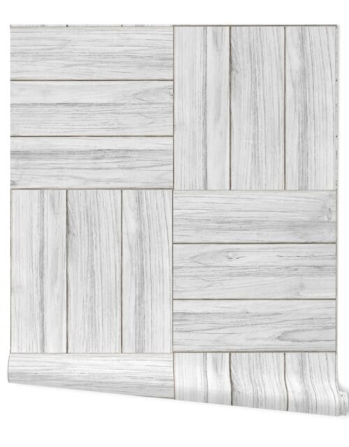 Whitewashed Geometric Parquet Wooden Planks  4.5 inch Wallpaper