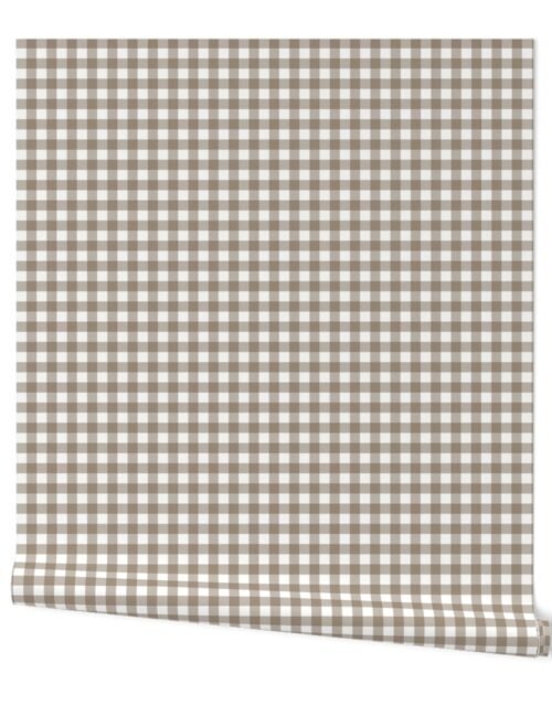 Mushroom Color Classic Small Half Inch Gingham Check Tartan Plaid Wallpaper