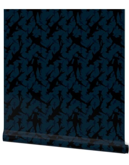 Dark Hammerhead Sharks Silhouette Circling  in Bluebell Water Wallpaper