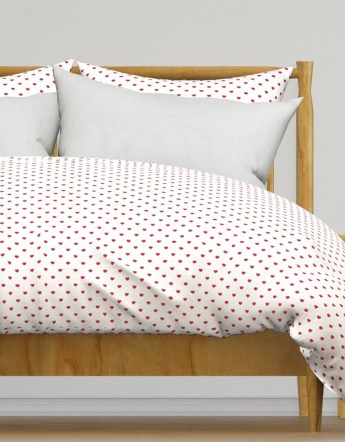 Mini Poppy Red Valentines Polkadot Love Hearts on White Background Duvet Cover