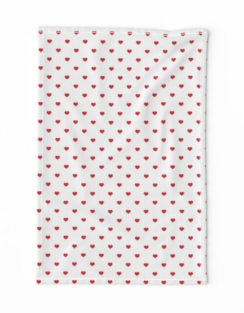 Mini Poppy Red Valentines Polkadot Love Hearts on White Background Tea Towel