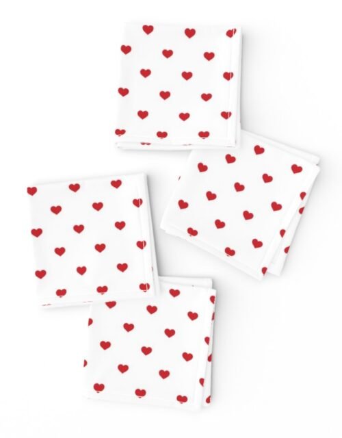 Mini Poppy Red Valentines Polkadot Love Hearts on White Background Cocktail Napkins