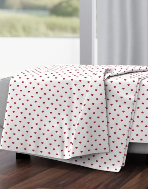 Mini Poppy Red Valentines Polkadot Love Hearts on White Background Throw Blanket