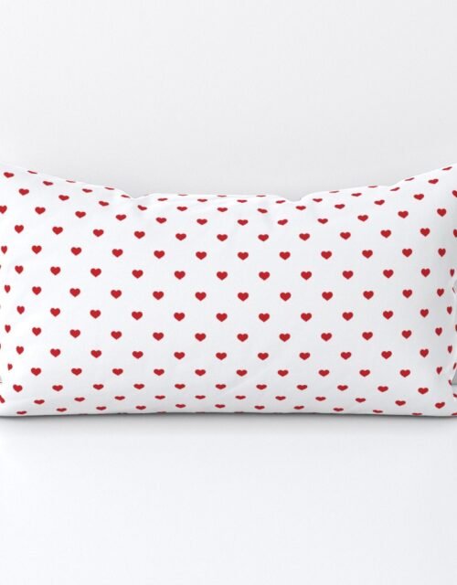 Mini Poppy Red Valentines Polkadot Love Hearts on White Background Lumbar Throw Pillow