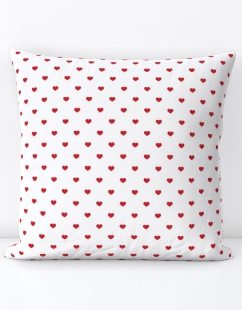 Mini Poppy Red Valentines Polkadot Love Hearts on White Background Square Throw Pillow