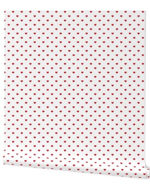 Mini Poppy Red Valentines Polkadot Love Hearts on White Background Wallpaper