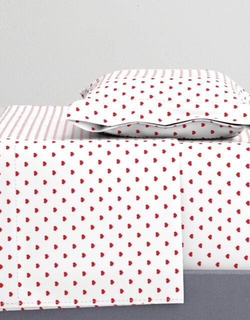 Mini Poppy Red Valentines Polkadot Love Hearts on White Background Sheet Set