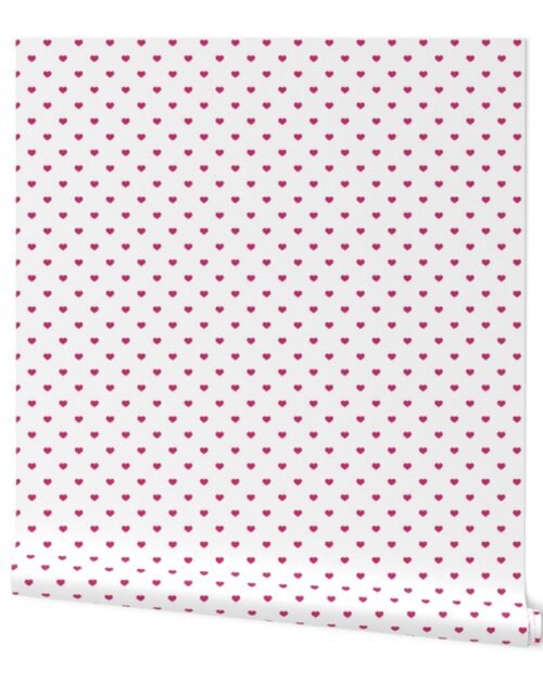 Mini Bubble Gum Pink Color Valentines Polkadot Love Hearts on White Background Wallpaper