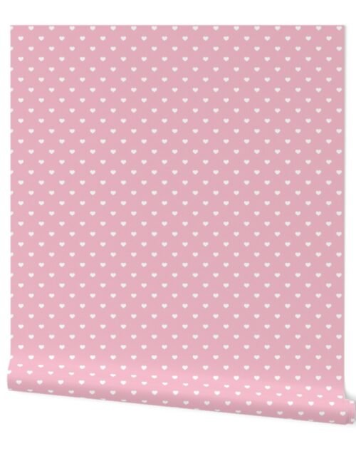 Mini White Valentines Polkadot Love Hearts on Blush Pink Background Wallpaper