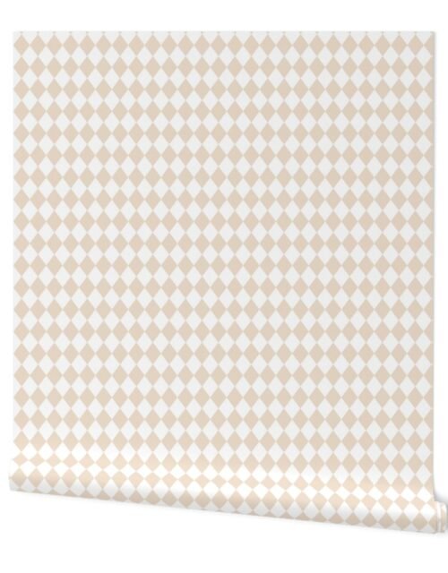 Small White and Natural Color Diamond Harlequin Pattern Wallpaper