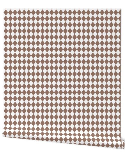 Small Mocha and White Diamond Harlequin Check Pattern Wallpaper