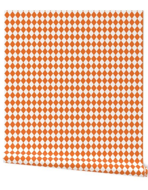 Small Carrot and White Diamond Harlequin Check Pattern Wallpaper