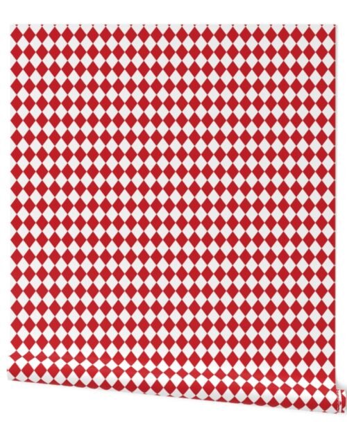 Small Poppy Red and White Diamond Harlequin Check Pattern Wallpaper