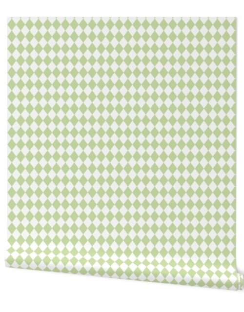 Small Honeydew and White Diamond Harlequin Check Pattern Wallpaper