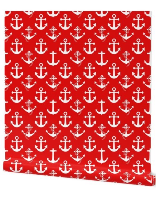 Jumbo Nautical White Sailing Boat Anchors on Red Wallpaper