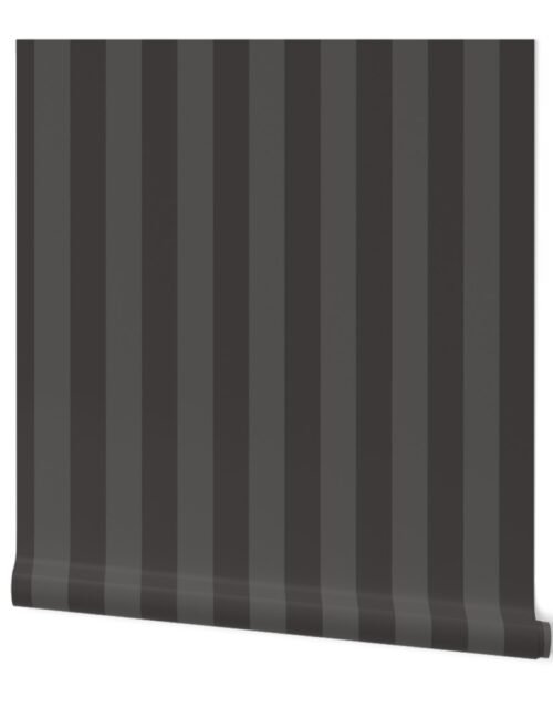 Two-Tone 2 Inch Graphite and Faded Graphite Modern Cabana Upholstery Stripes Wallpaper