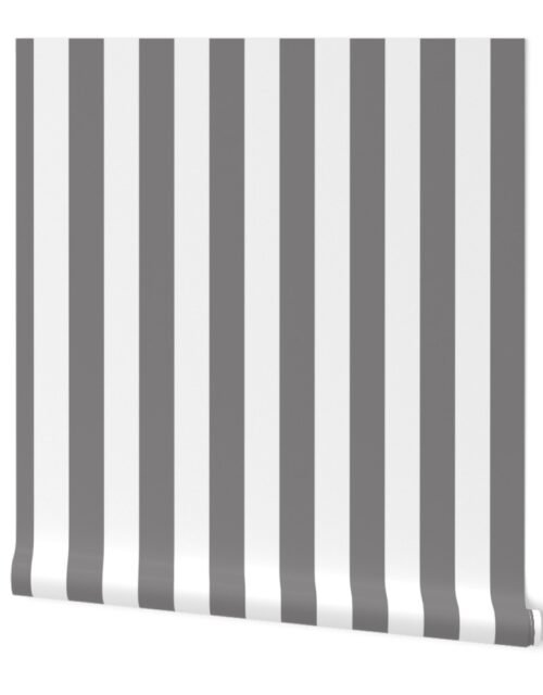 Classic 2 Inch Pewter and White Modern Cabana Upholstery Stripes Wallpaper