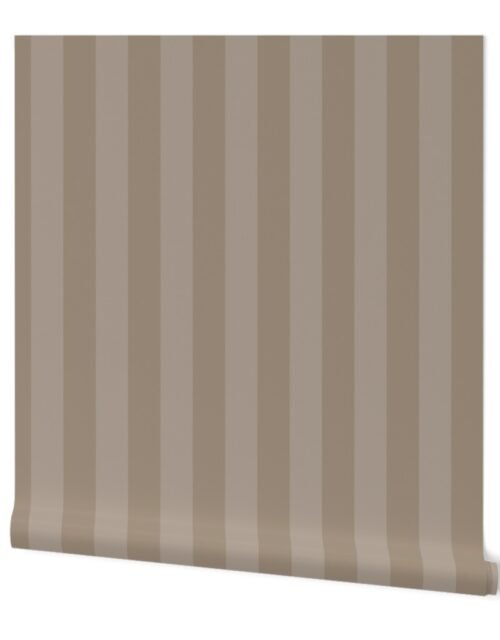 Two-Tone 2 Inch Mushroom and Faded Mushroom Modern Cabana Upholstery Stripes Wallpaper