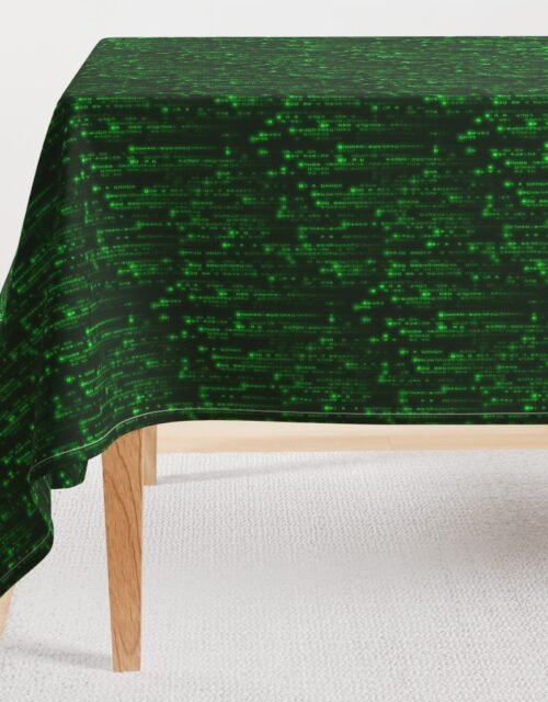 Small Bright Neon Green Digital Rain Computer Code Rectangular Tablecloth