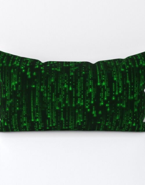 Small Bright Neon Green Digital Rain Computer Code Lumbar Throw Pillow