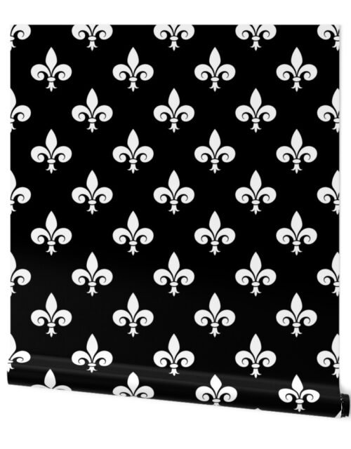 Large White French Fleur de Lis on Black Wallpaper