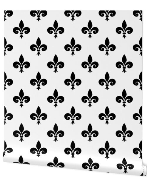 Large Black French Fleur de Lis on White Wallpaper