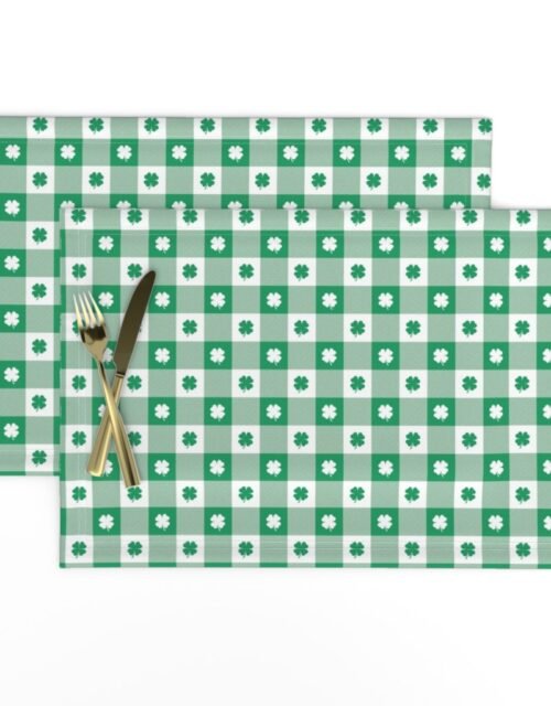 Kelly  and White Gingham Check with Center Shamrock Medallions in Kelly and White Placemats