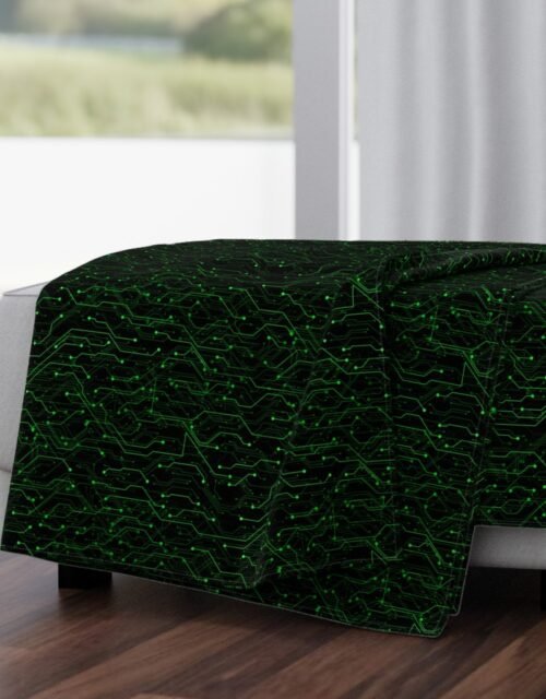 Small Bright Green Neon Computer Motherboard Circuitry Throw Blanket
