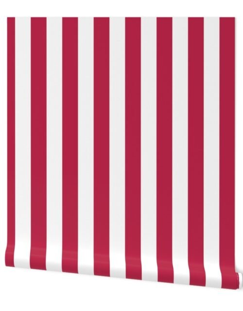 Color of the Year Viva Magenta with White Vertical 2 inch Cabana Stripes Wallpaper