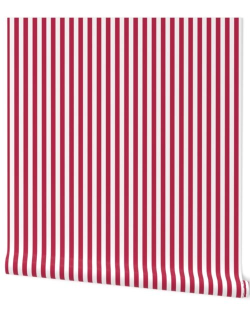 Color of the Year Viva Magenta with White Vertical Pin Stripes Wallpaper