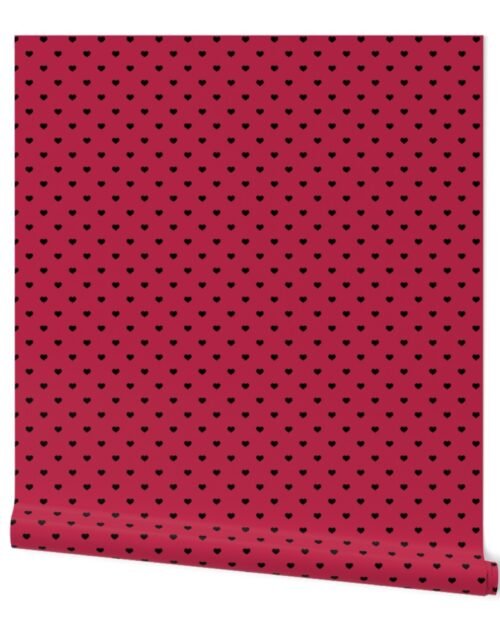 Mini Black Love Heart Polka Dots on Viva Magenta Wallpaper