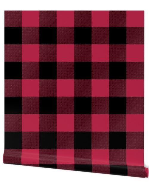 4 Inch Black and Viva Magenta  Check Gingham Wallpaper