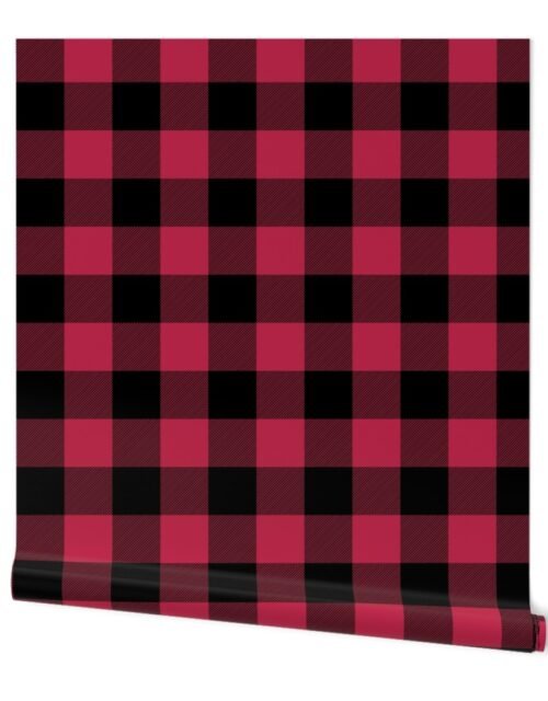 3 Inch Black and Viva Magenta  Check Gingham Wallpaper