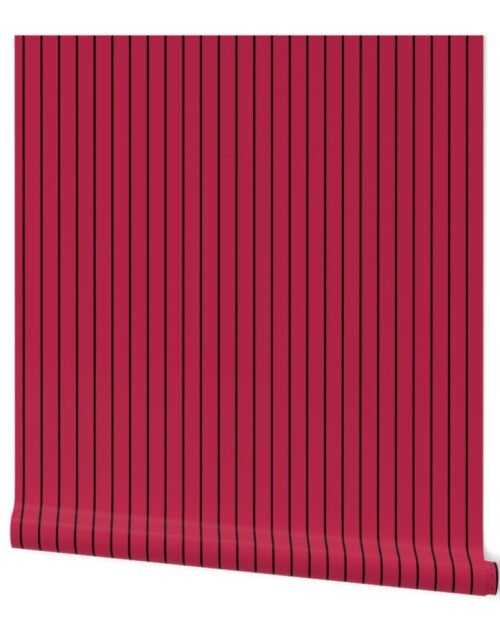 1 Inch Viva Magenta  with Black Pin Stripes Wallpaper