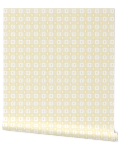 Pastel  Yellow and White Gingham Check with Center Bunny Medallions in Yellow and White Wallpaper