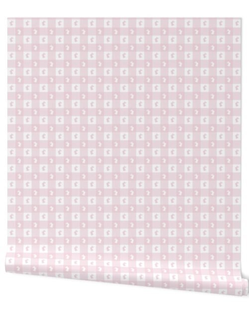 Baby Pink and White Gingham Check with Center Bunny Medallions in Pink and White Wallpaper
