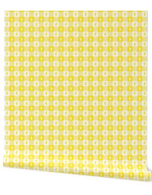 Lemon Lime and White Gingham Easter Check with Center Bunny Medallions in Lemon lime and White Wallpaper