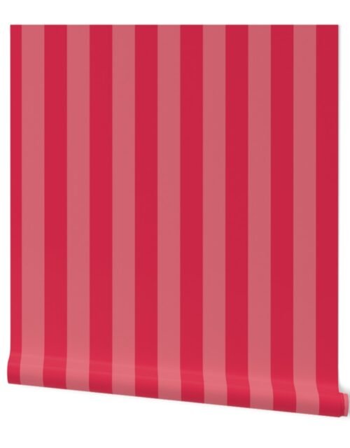 Dark Pink and Faded Dark Pink 2 Inch Vertical Cabana Stripes Wallpaper