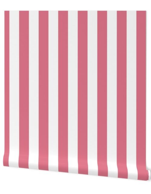 Dark Pink and White 2 Inch Vertical Cabana Stripes Wallpaper