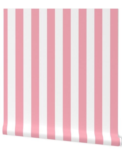 Pink and White 2 Inch Vertical Cabana Stripes Wallpaper