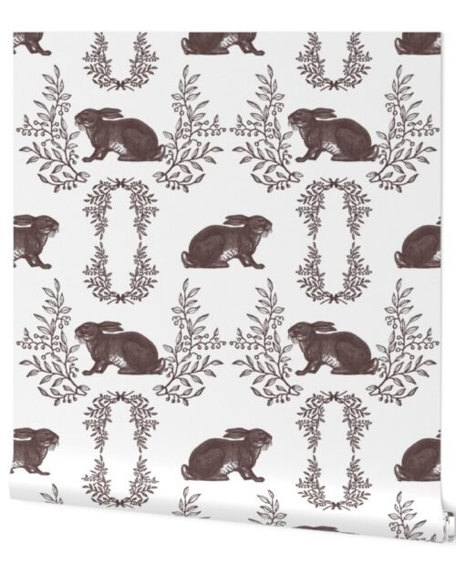 Vintage Brown Rabbit with Garlands Wallpaper